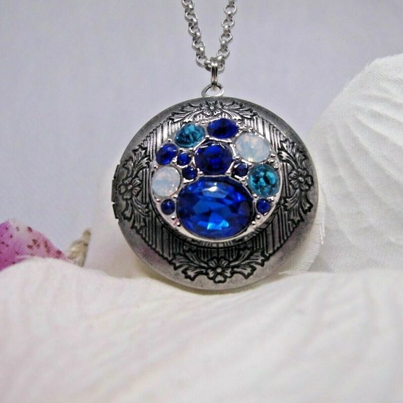 Sapphire Locket Photo Necklace Pendant - Picture 5 of 10